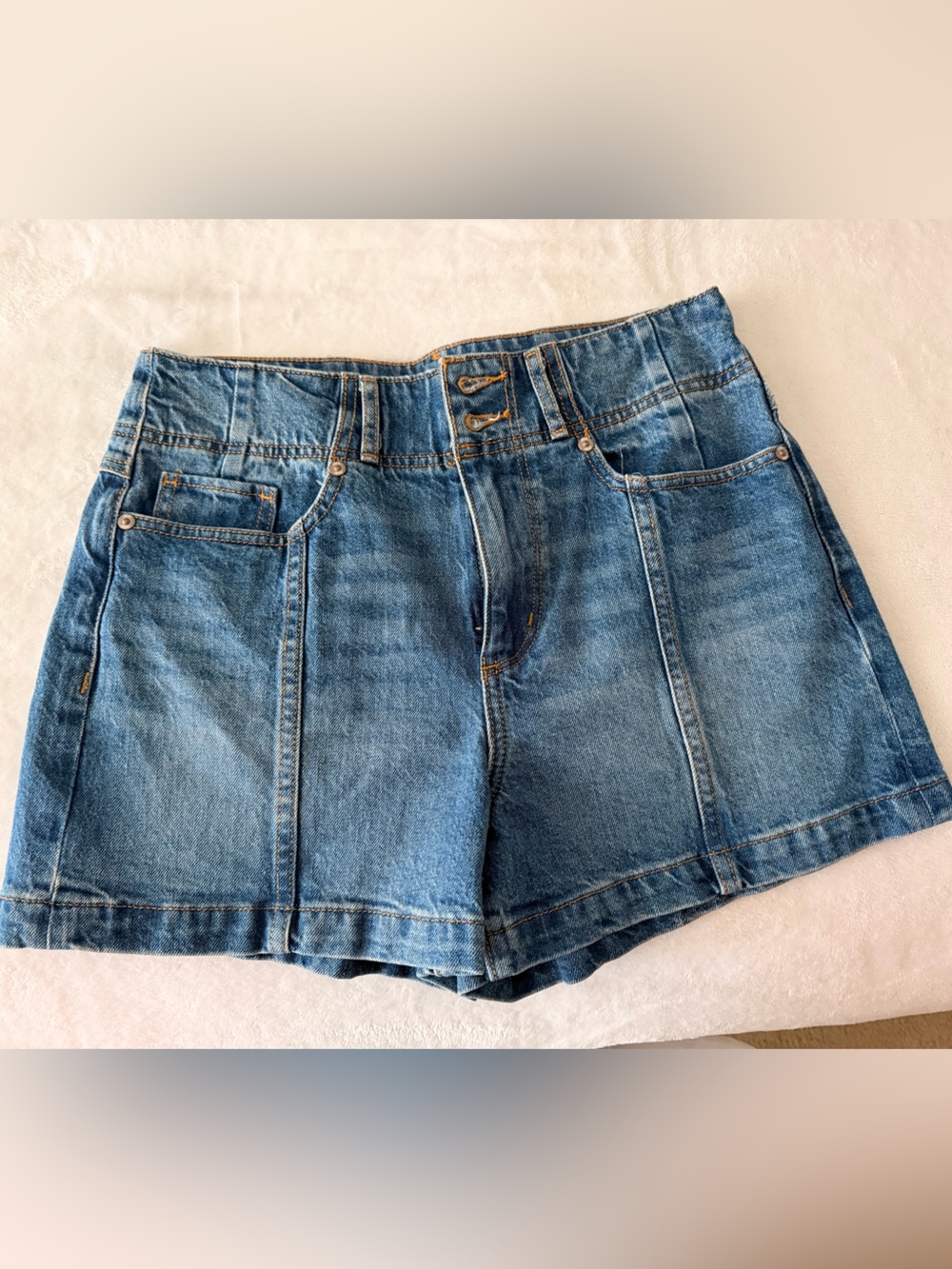 LOFT Medium Blue Denim High-Rise Jean Shorts